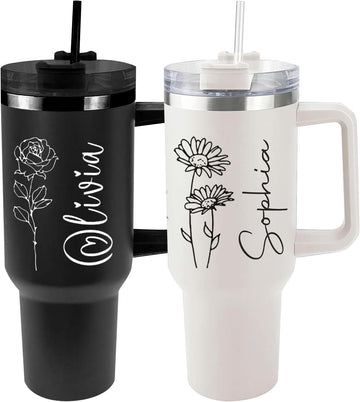 Personalized 40oz Tumbler with Handle & Straw – Custom Engraved Travel Mug