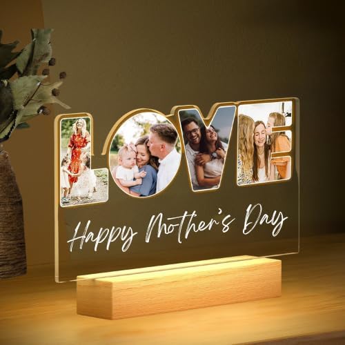 Personalized LOVE Acrylic Photo Frame with Night Light – Gift for Mom or Family