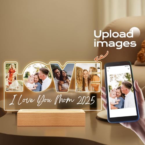 Personalized LOVE Acrylic Photo Frame with Night Light – Gift for Mom or Family