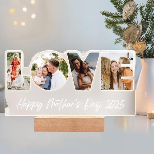 Personalized LOVE Acrylic Photo Frame with Night Light – Gift for Mom or Family