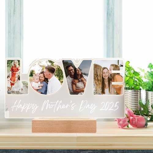 Personalized LOVE Acrylic Photo Frame with Night Light – Gift for Mom or Family