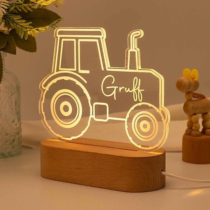 Personalized Tractor Night Light – Custom Name Lamp for Boys