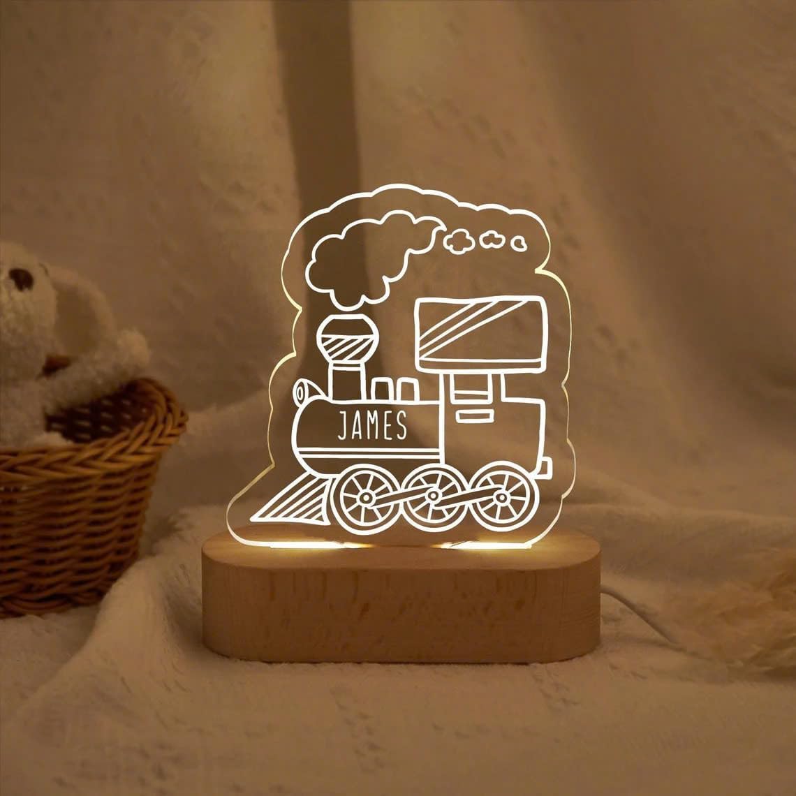 Personalized Train Night Light – Custom Name Lamp for Boys