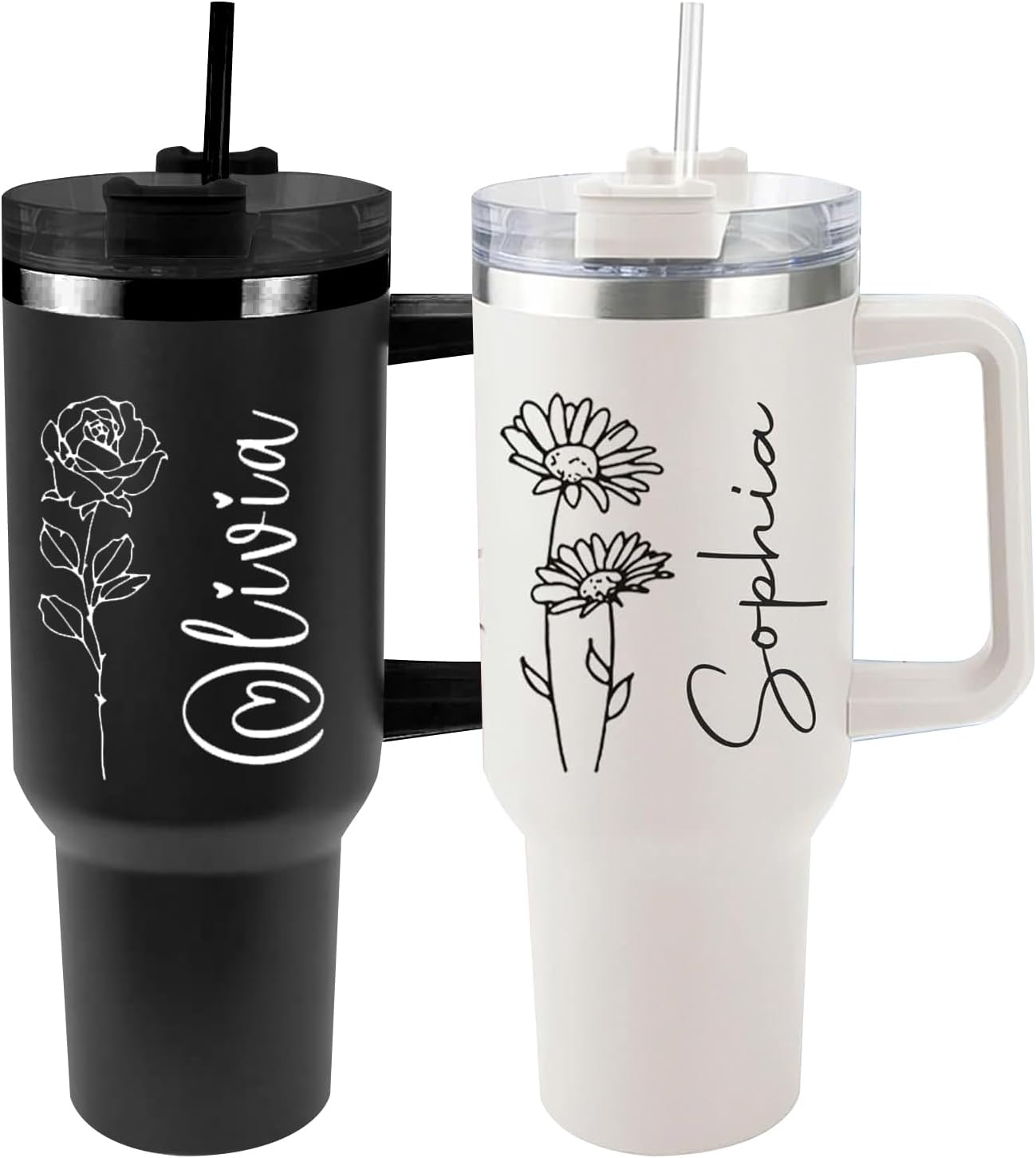Personalized 40oz Tumbler with Handle & Straw – Custom Engraved Travel Mug