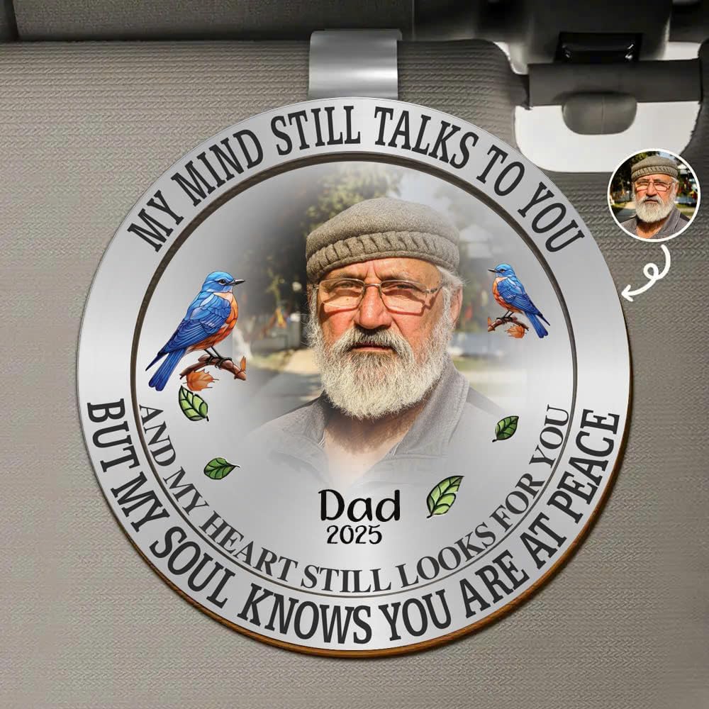 Custom Memorial Car Visor Clip – "My Mind Still Talks to You" with Photo
