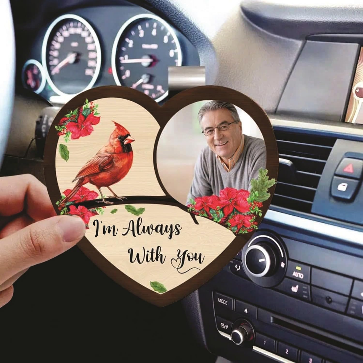 Memorial Car Visor Clip – “I’m Always with You” with Custom Photo & Cardinal Design