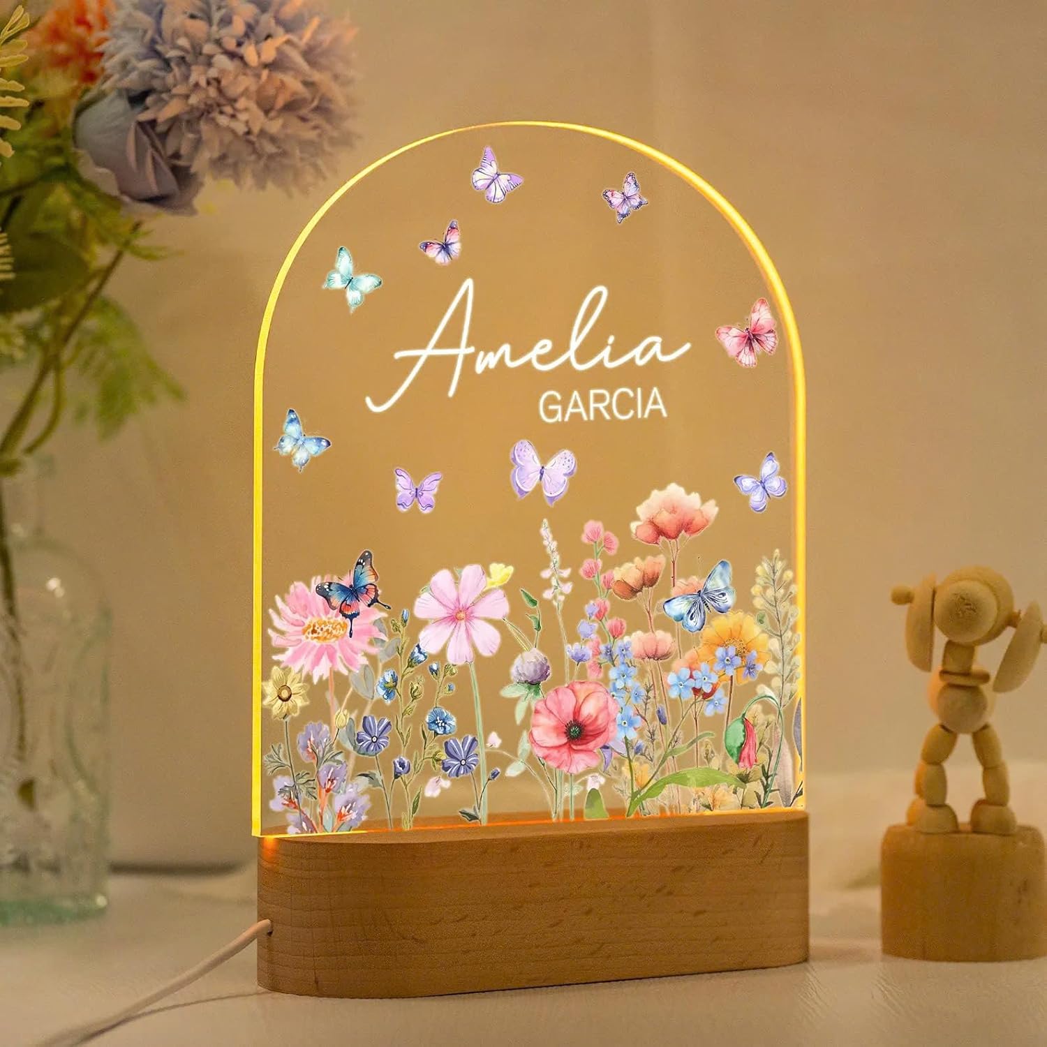 Personalized Wildflower Night Light – Custom Name & Date Baby Gift