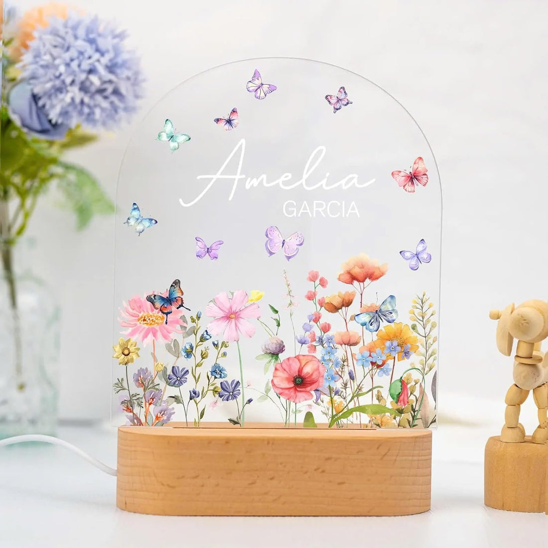Personalized Wildflower Night Light – Custom Name & Date Baby Gift