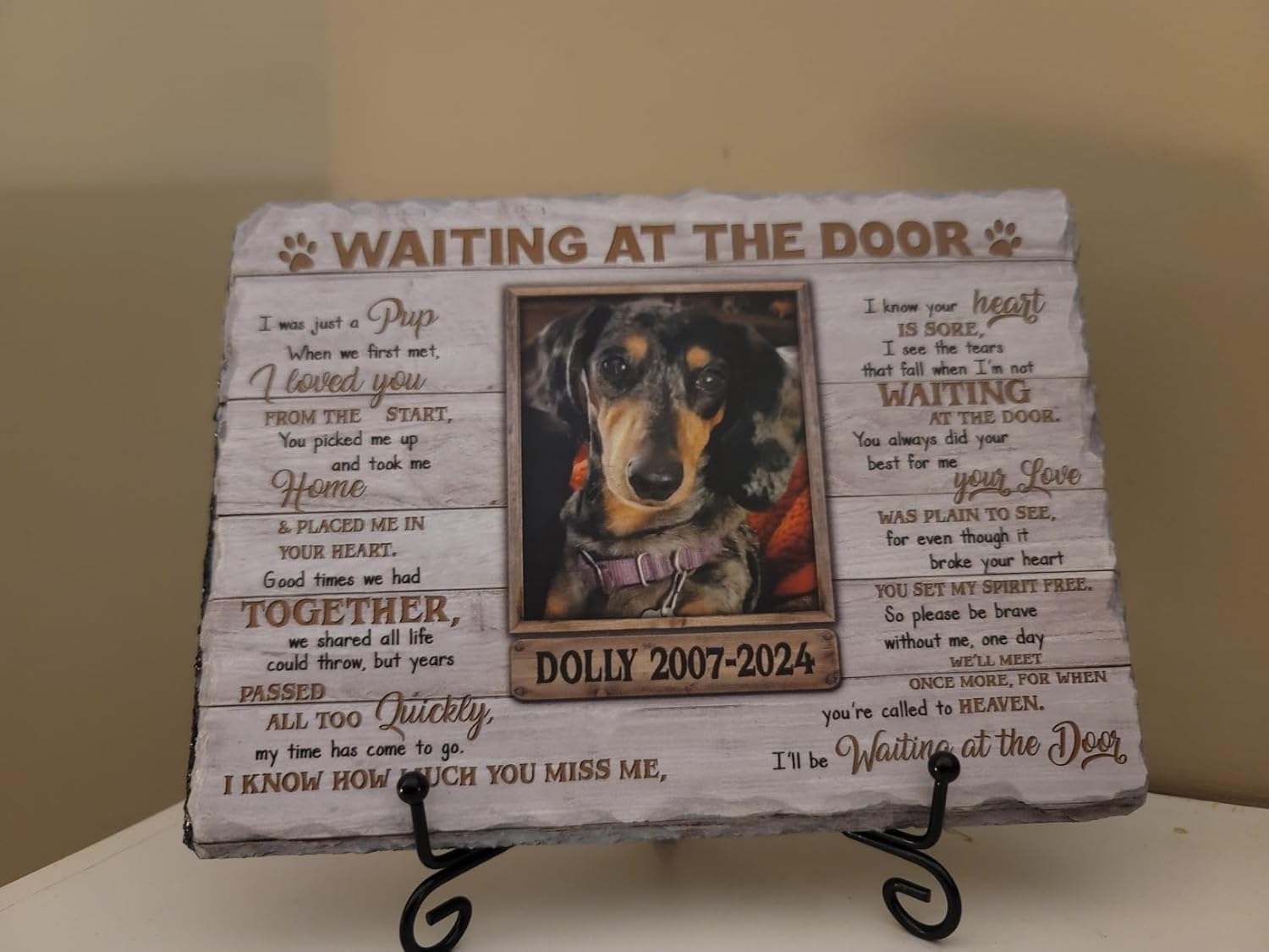 Personalized Pet Memorial Stone – “Waiting at the Door” with Photo