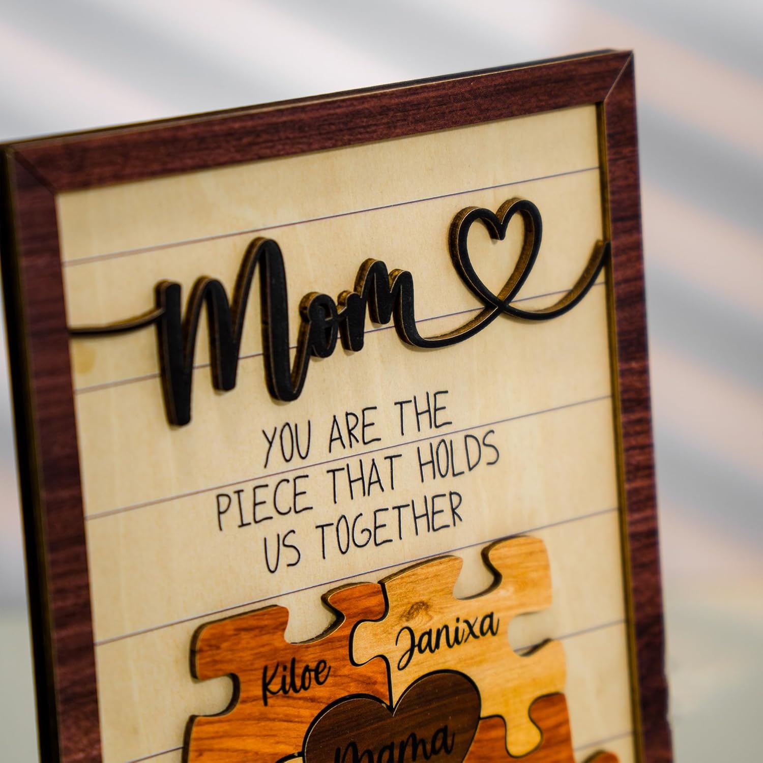 Personalized Mom Puzzle Sign – “You Are the Piece That Holds Us Together”