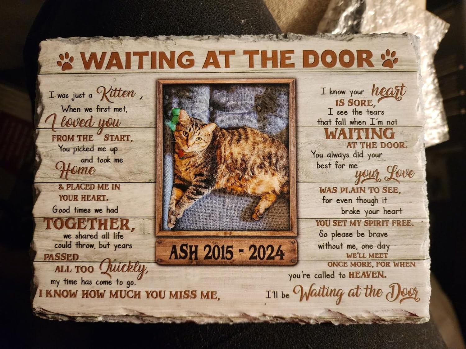 Personalized Pet Memorial Stone – “Waiting at the Door” with Photo